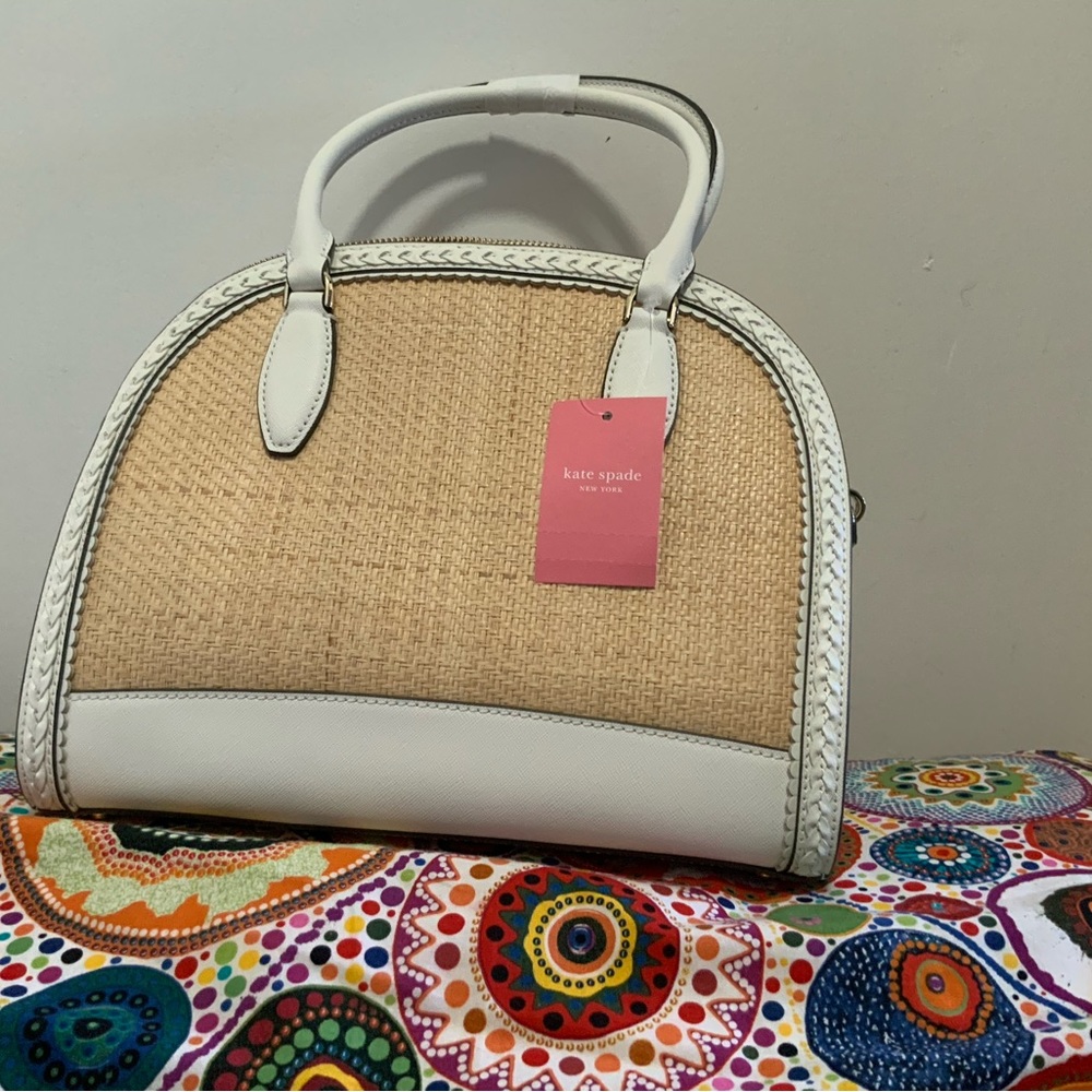 Kate Spade Reilly Large Dome Satchel in bright white/straw NWT & Dustbag